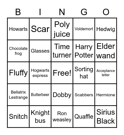 Harry Potter Magic Bingo Card