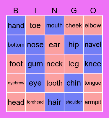Parts of body Bingo Card