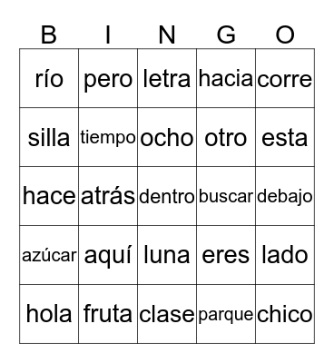 Palabras de uso frecuente (100) Lista 1 y 2 Bingo Card