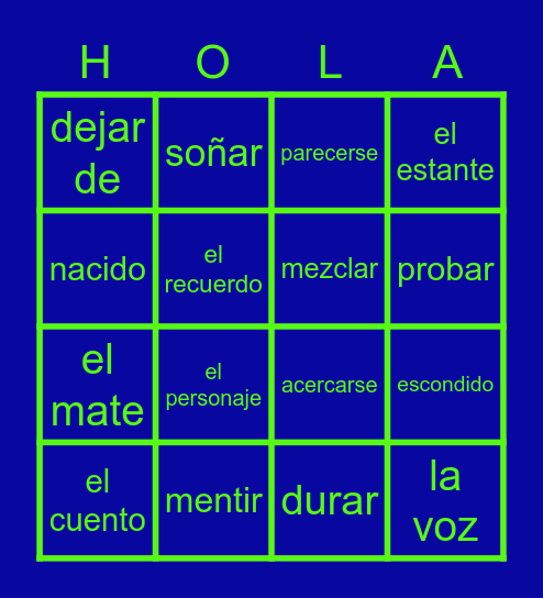 Spanish 4 U1: Vocabulario Bingo Card