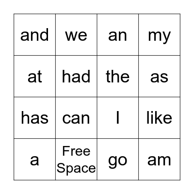 1st Quarter Words (Red) Bingo Card