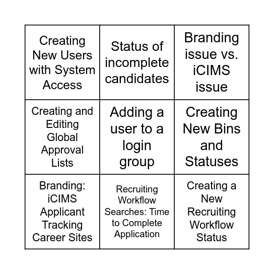 Bryce Glynn Bingo Card