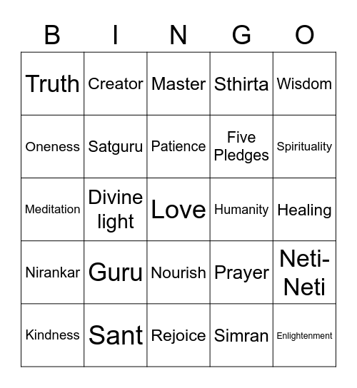 Mindfulness Bingo Card