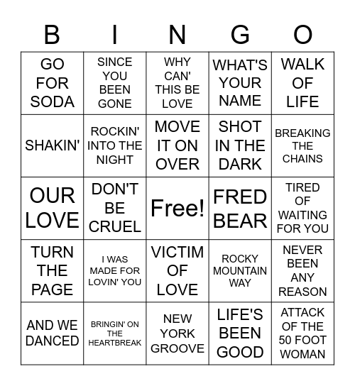 CLASSIC ROCK (THE FORGOTTEN HITS) 2-27 Bingo Card