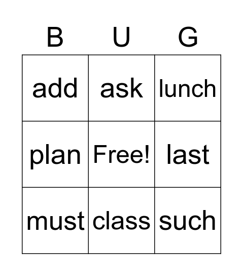 List 1 Bingo Card