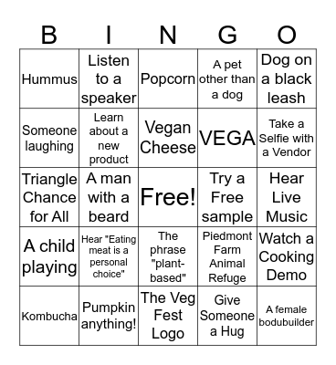 Triangle Veg Fest BINGO 2015 Bingo Card