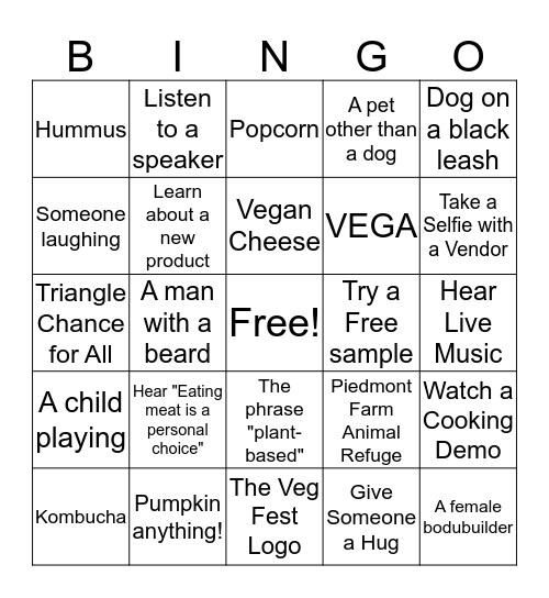 Triangle Veg Fest BINGO 2015 Bingo Card