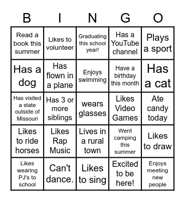 BACK TO SCHOOL BINGO Card