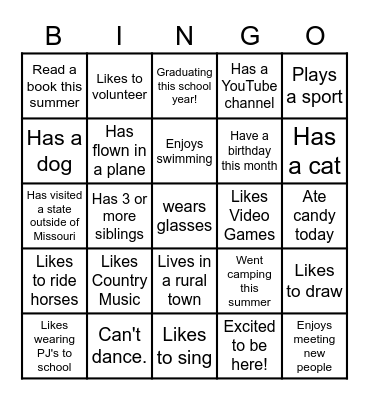 BACK TO SCHOOL BINGO Card