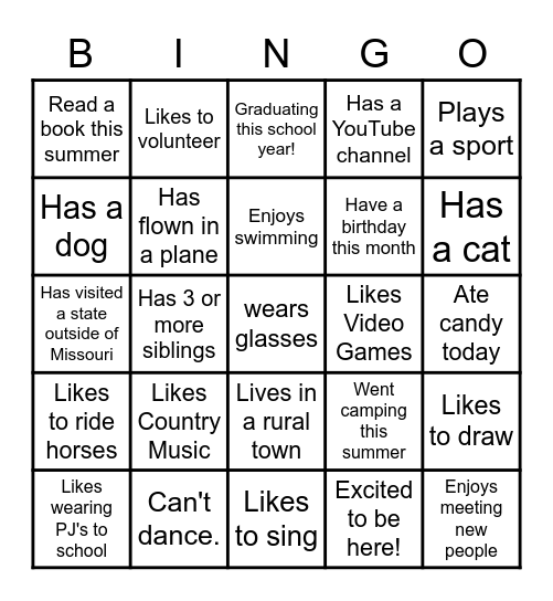 BACK TO SCHOOL BINGO Card