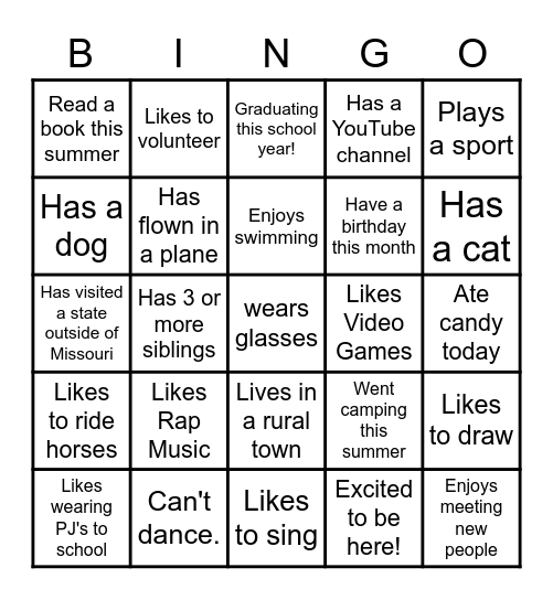 BACK TO SCHOOL BINGO Card