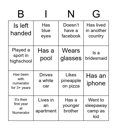 Find Someone Who Bingo Card