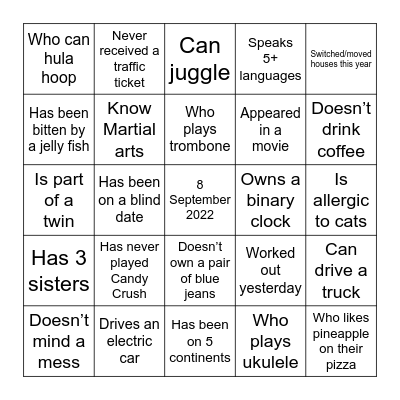 DSD Connect Day Bingo Card