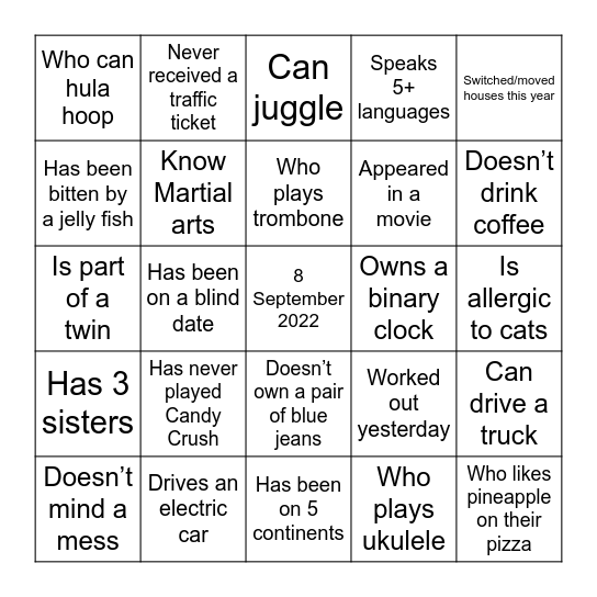 DSD Connect Day Bingo Card