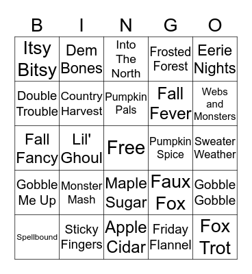 JAMMIN Fall BINGO Card