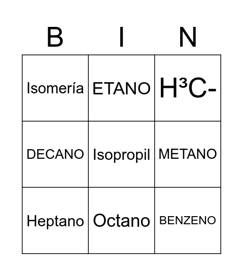 QUIMICA Bingo Card