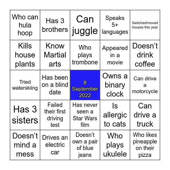 DSD Connect Day Bingo Card