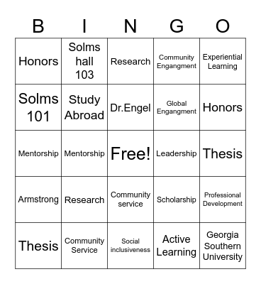 Honors Bingo Card