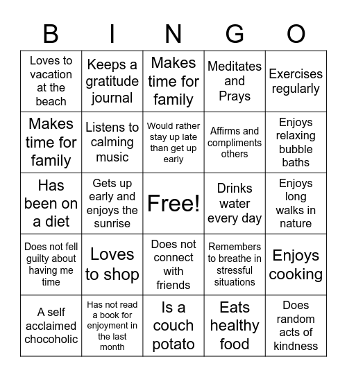 Women's Wellness Bingo Card