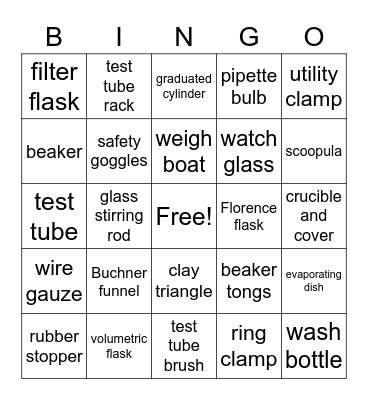 Lab Equipment Bingo Card