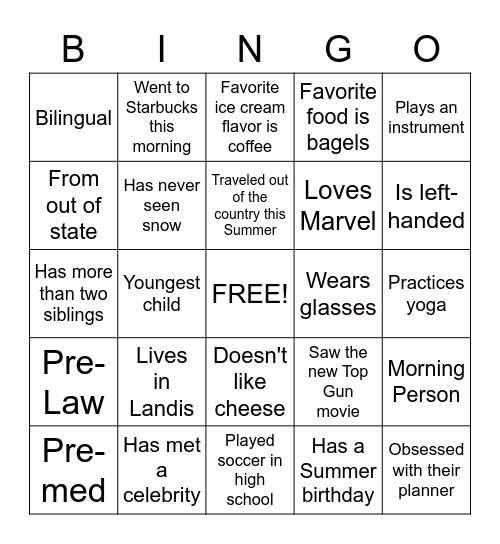 HUMAN BINGO! Bingo Card