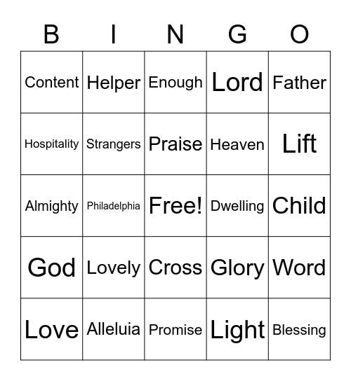 August 28 Worship Bingo  (Listen for words you hear in worship and mark them)  No prizes - just for fun Bingo Card