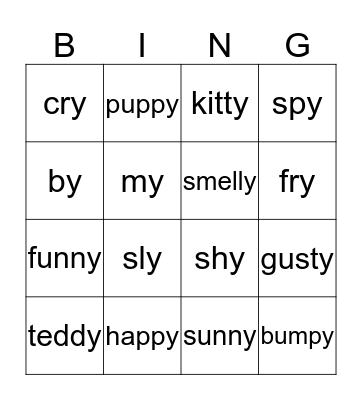 SNEAKY Y Bingo Card