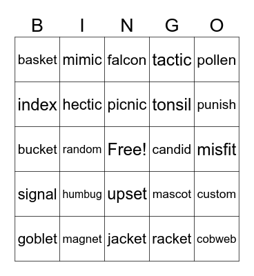 vccv Words! Bingo Card