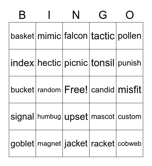 vccv Words! Bingo Card