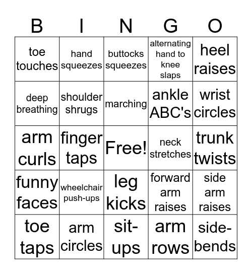 Exercise Bingo Card