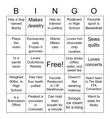 Freshman Feed Bingo Card