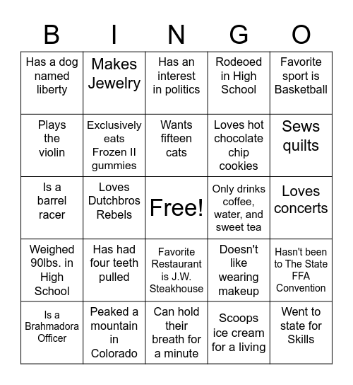 Freshman Feed Bingo Card