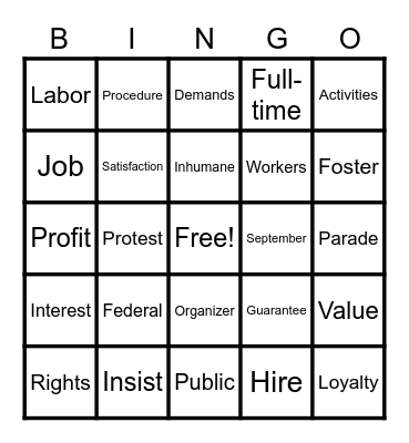 LABOR DAY BLACKOUT Bingo Card