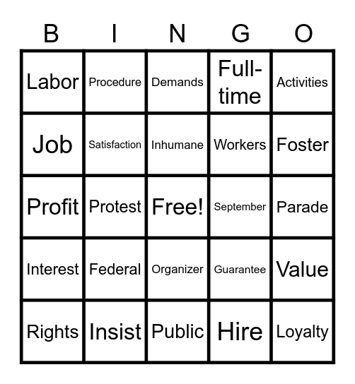 LABOR DAY BLACKOUT Bingo Card