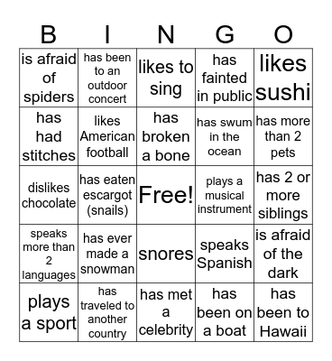 Find Someone Who... Bingo Card