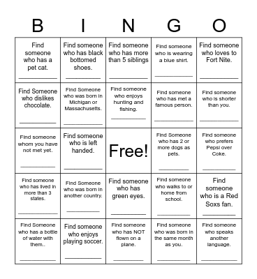 Find Someone Who Bingo Card