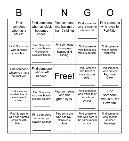 Find Someone Who Bingo Card