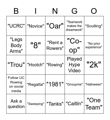 UCRC Meet the Team & Info Session Bingo Card