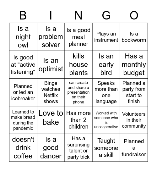 Untitled Bingo Card
