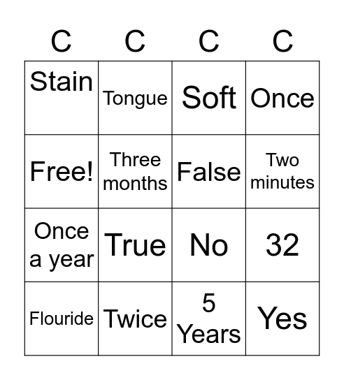 Dental bingo Card