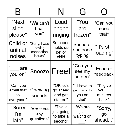 ZOOM MEETING Bingo Card