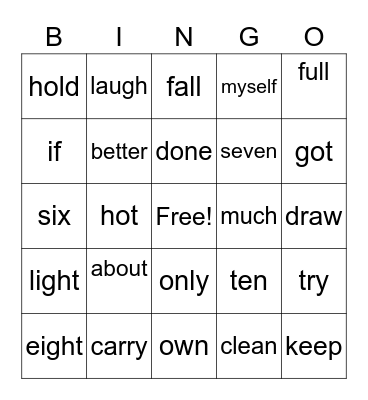 word 1 Bingo Card