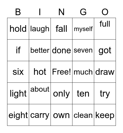 word 1 Bingo Card