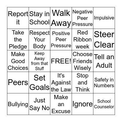 Be Drug Free Bingo Card