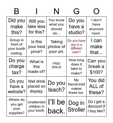 Art Fair Bingo Card