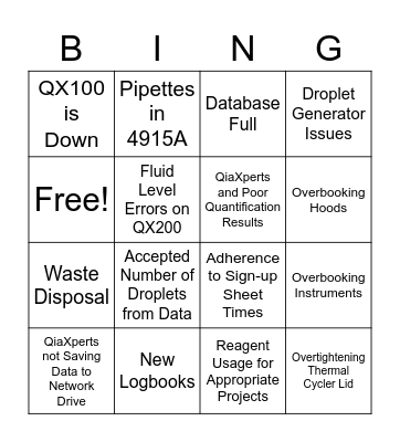 Lab Sign-Up Sheet BINGO Card