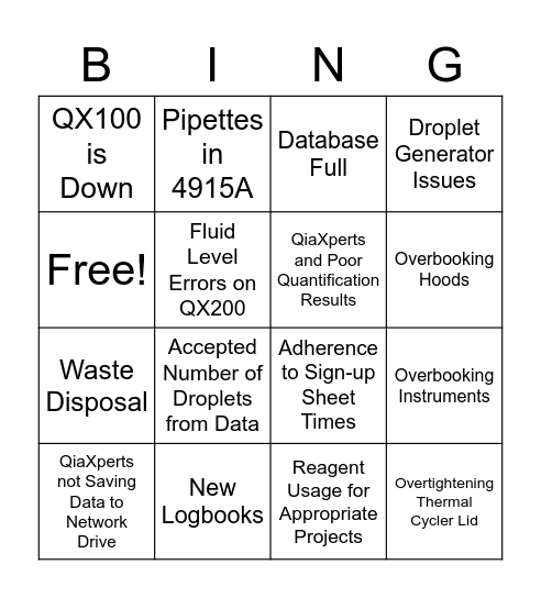 Lab Sign-Up Sheet BINGO Card