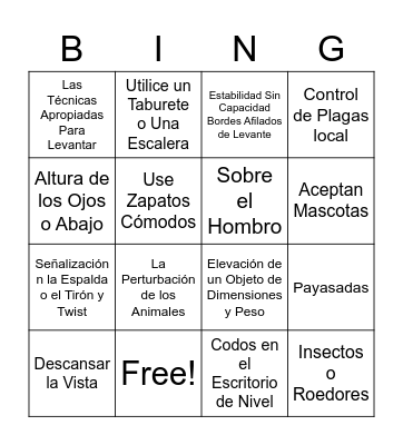 Health and Safety Bingo Card