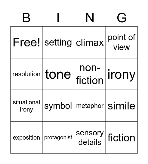 Unit 1 Vocabulary Bingo Card