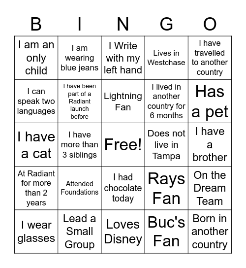 Westchase Community Bingo Card